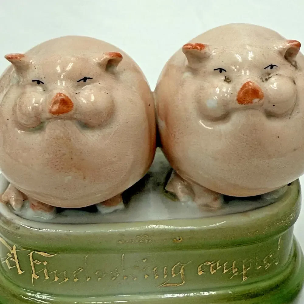 German Pink Pig Fairing A Fine Looking Couple Porcelain Figure Vintage - Picture 3 of 7